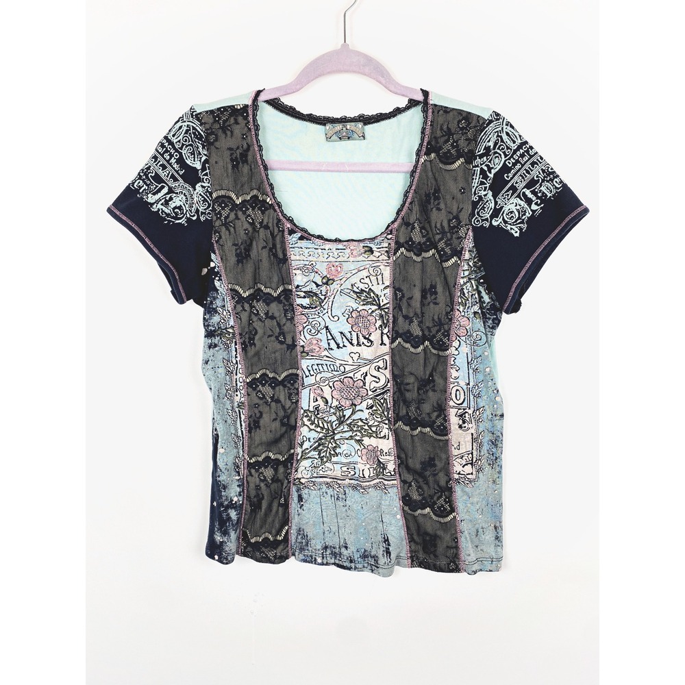 Vanilla Sugar Vintage Y2K Mixed Media Graphic Tee Rhinestone XL